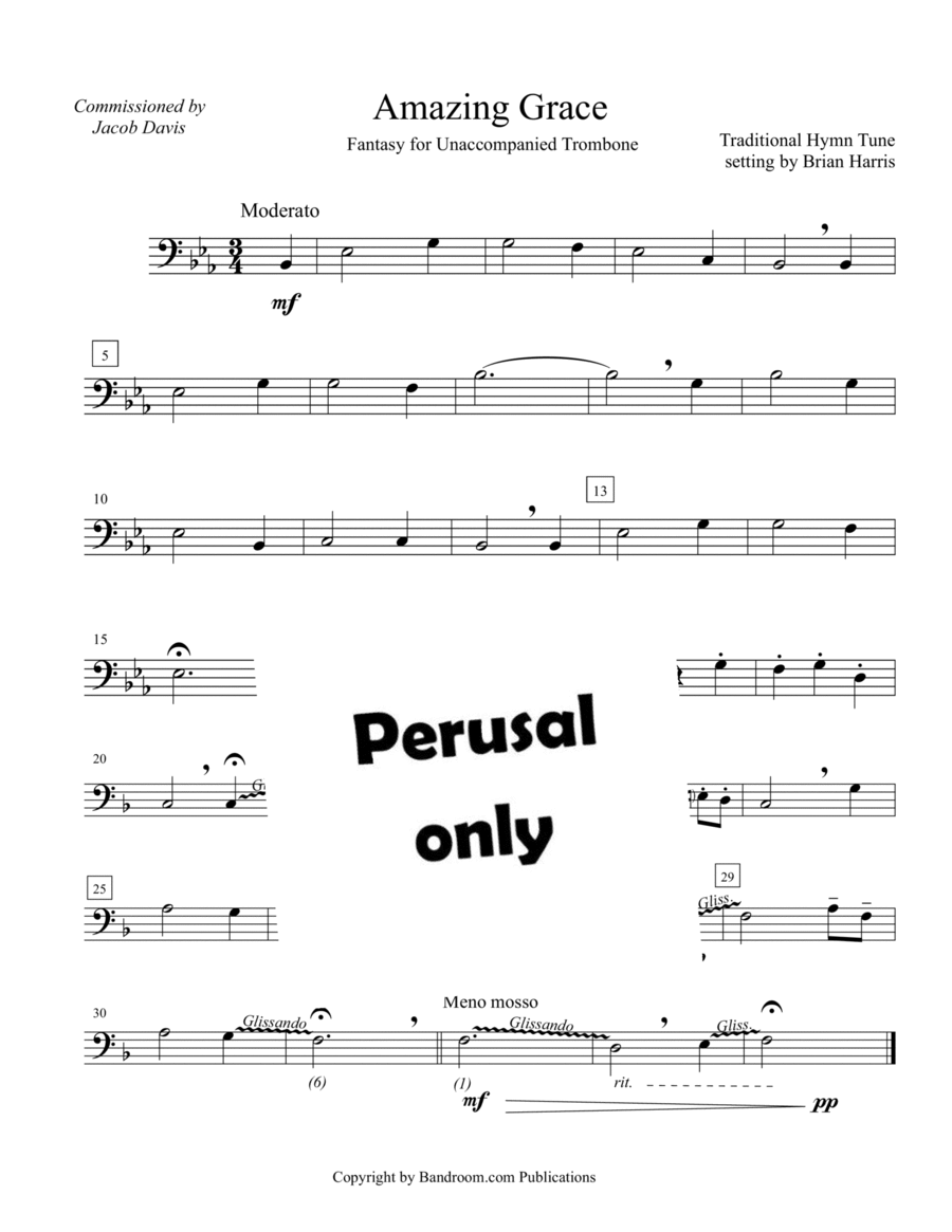 FANTASY ON AMAZING GRACE for unaccompanied Trombone - beginner, easy Trombone Solo scores gallery preview page 1