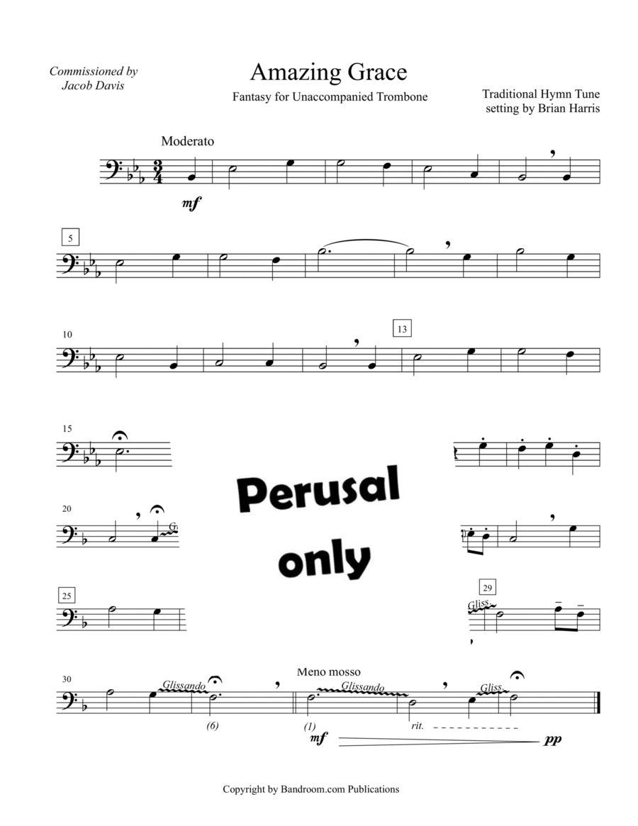 FANTASY ON AMAZING GRACE for unaccompanied Trombone - beginner, easy image number null
