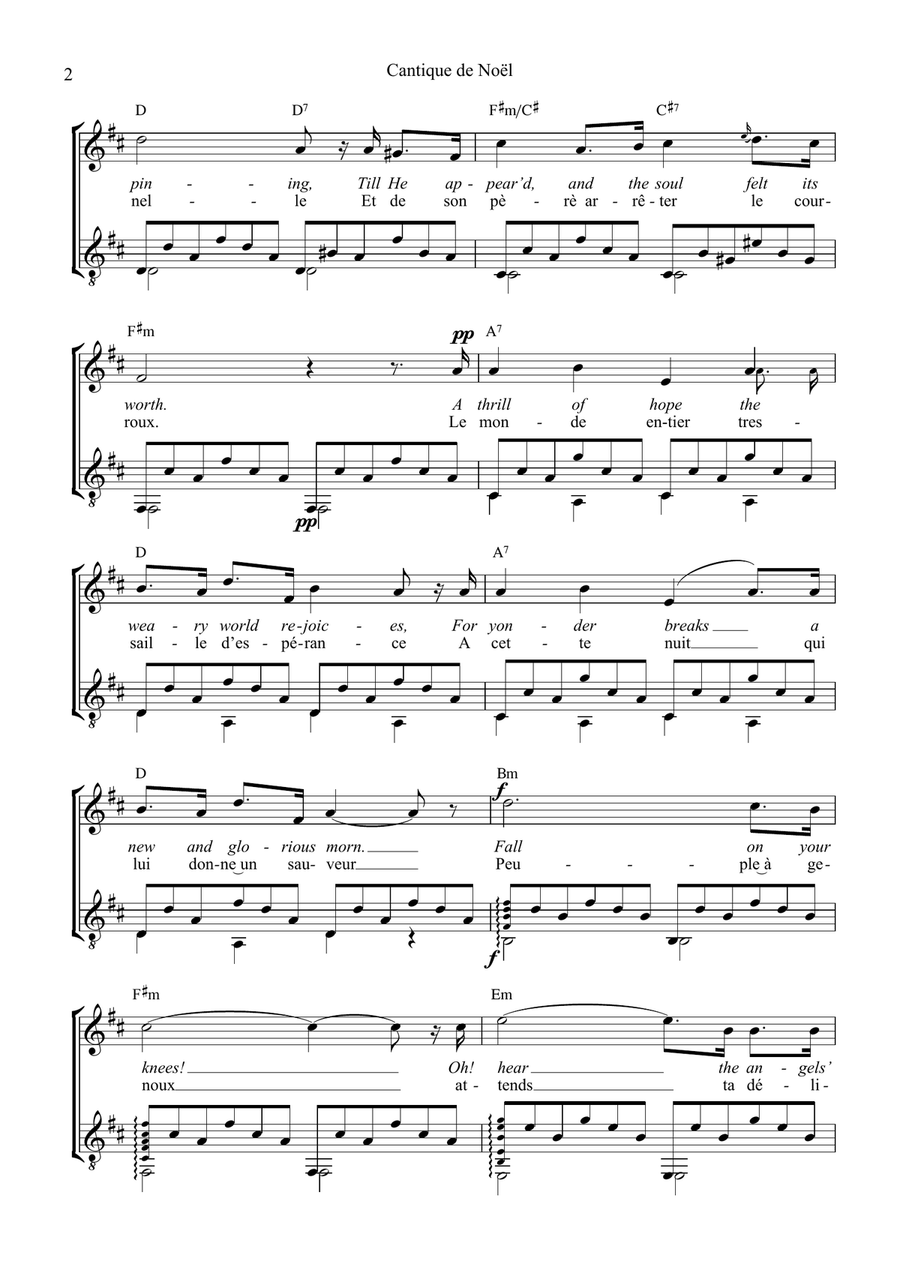 O Holy Night / Cantique de noel for voice and guitar (D Major) Acoustic Guitar scores gallery preview page 3