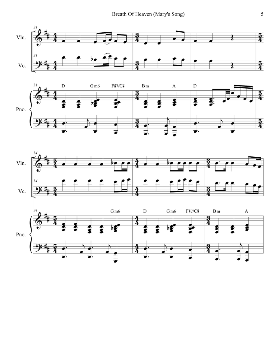 Breath Of Heaven (Mary's Song) Piano Trio scores gallery preview page 5