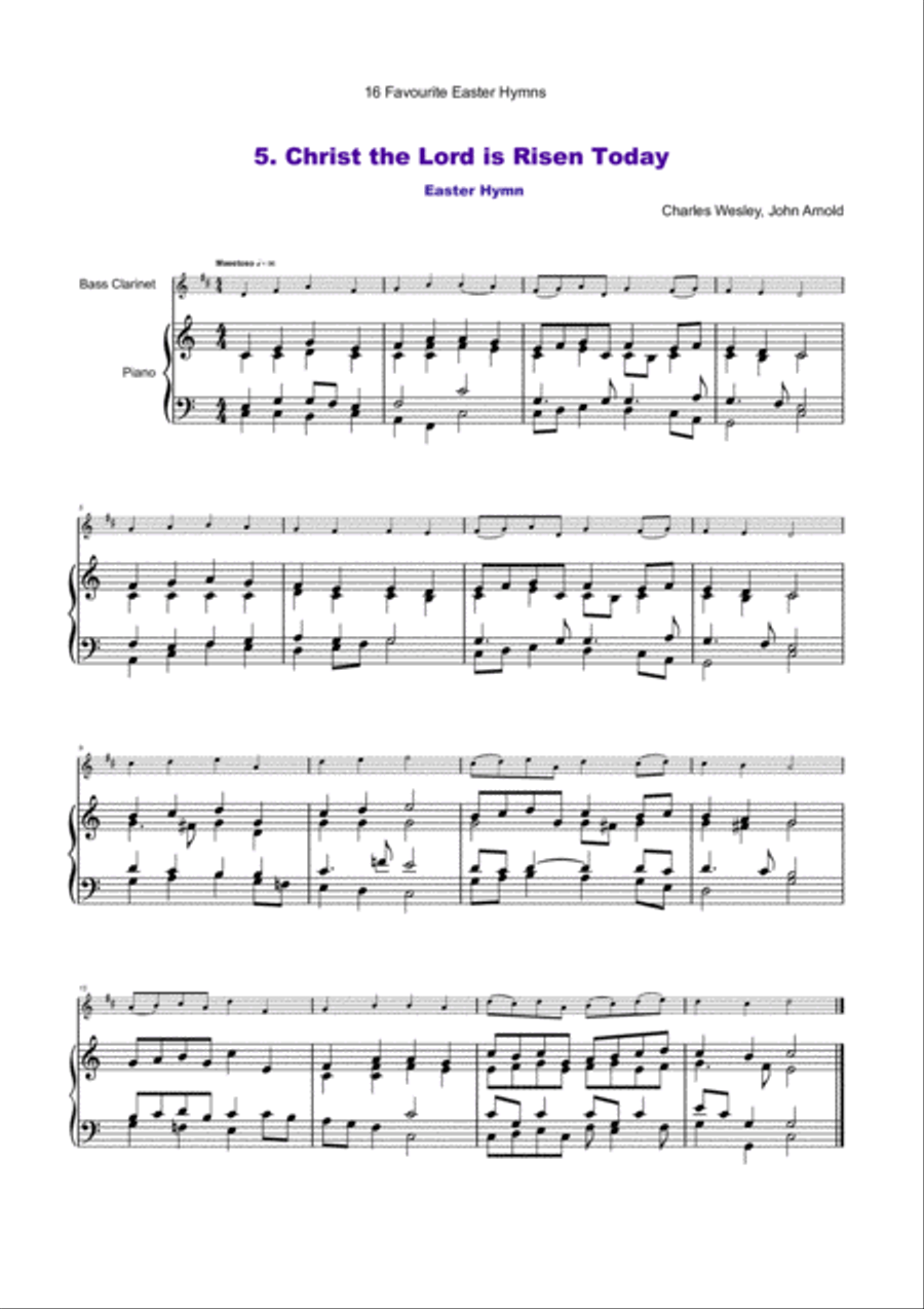 16 Favourite Easter Hymns for Solo Bass Clarinet and Piano Bass Clarinet scores gallery preview page 6
