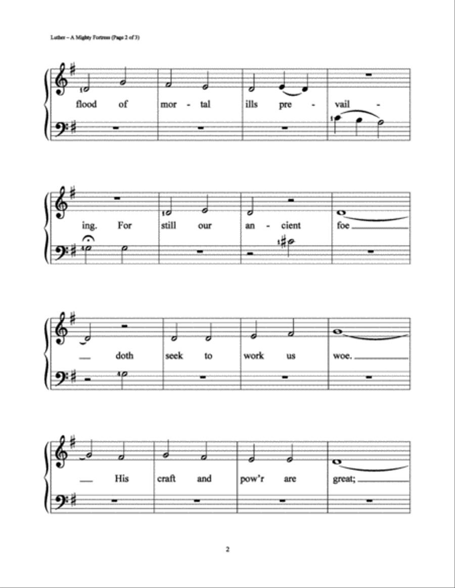 A Mighty Fortress Easy Piano scores gallery preview page 2