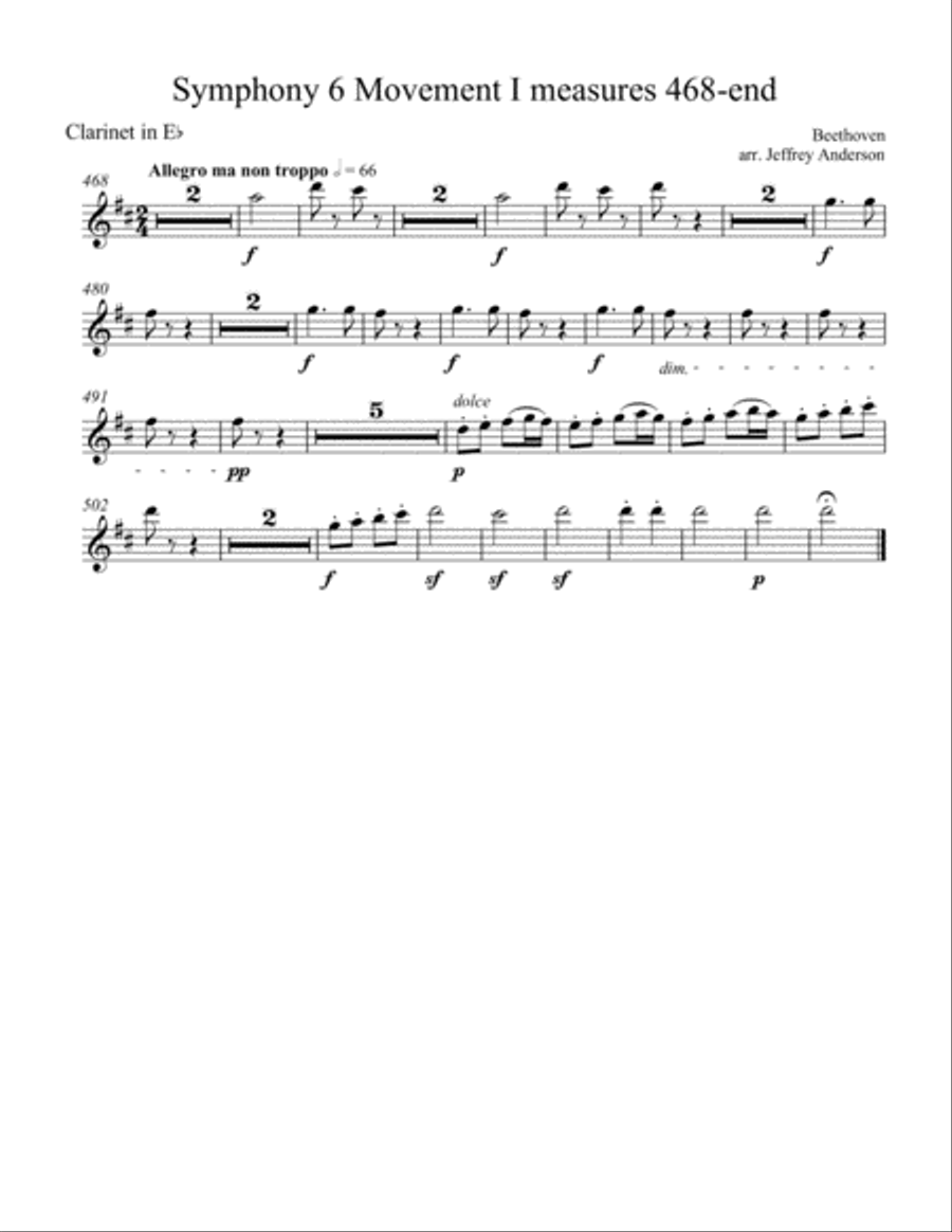 Beethoven Symphony 6 Movement I Clarinet Solo Arrangement Woodwind Ensemble scores gallery preview page 5