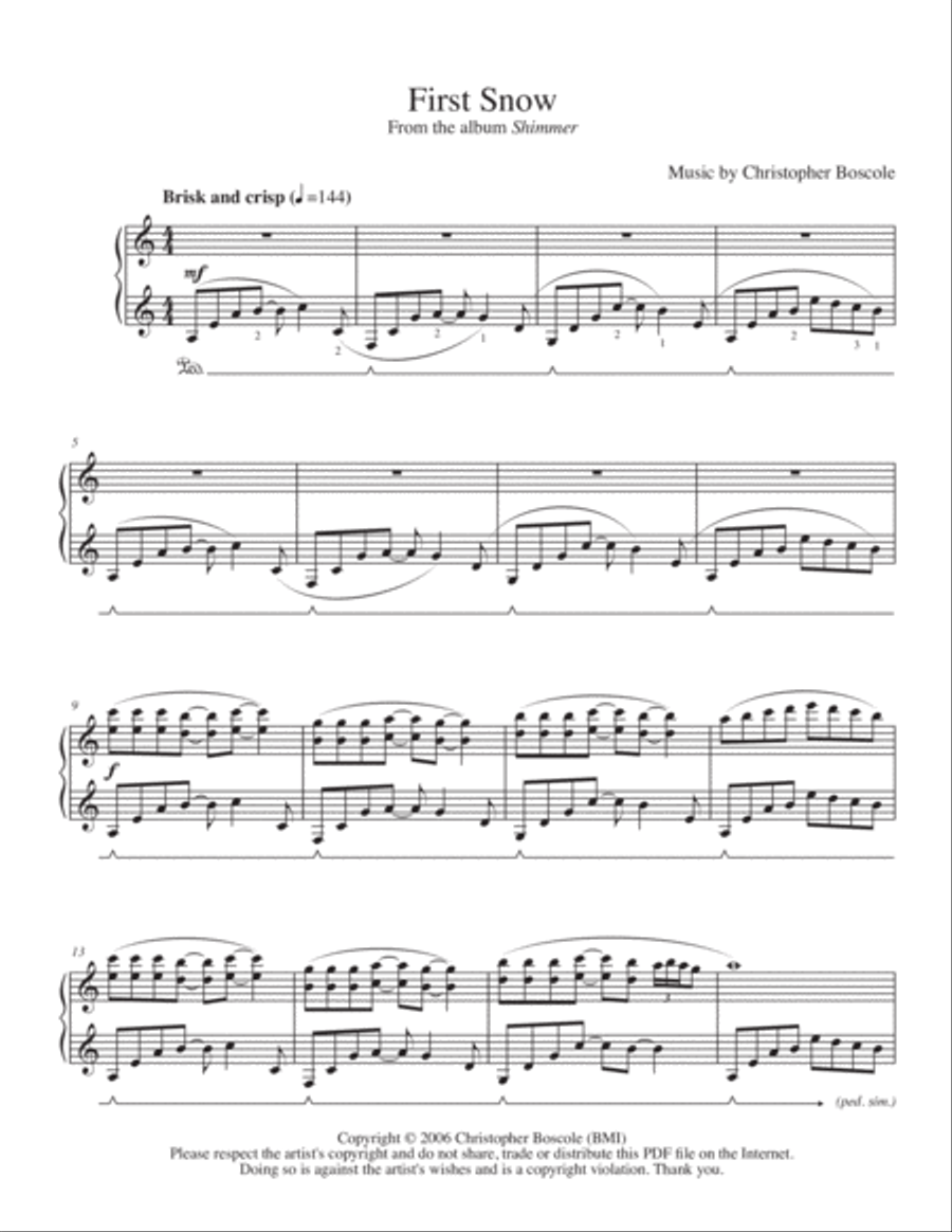 First Snow - Piano Solo by Christopher Boscole Piano Solo scores gallery preview page 1