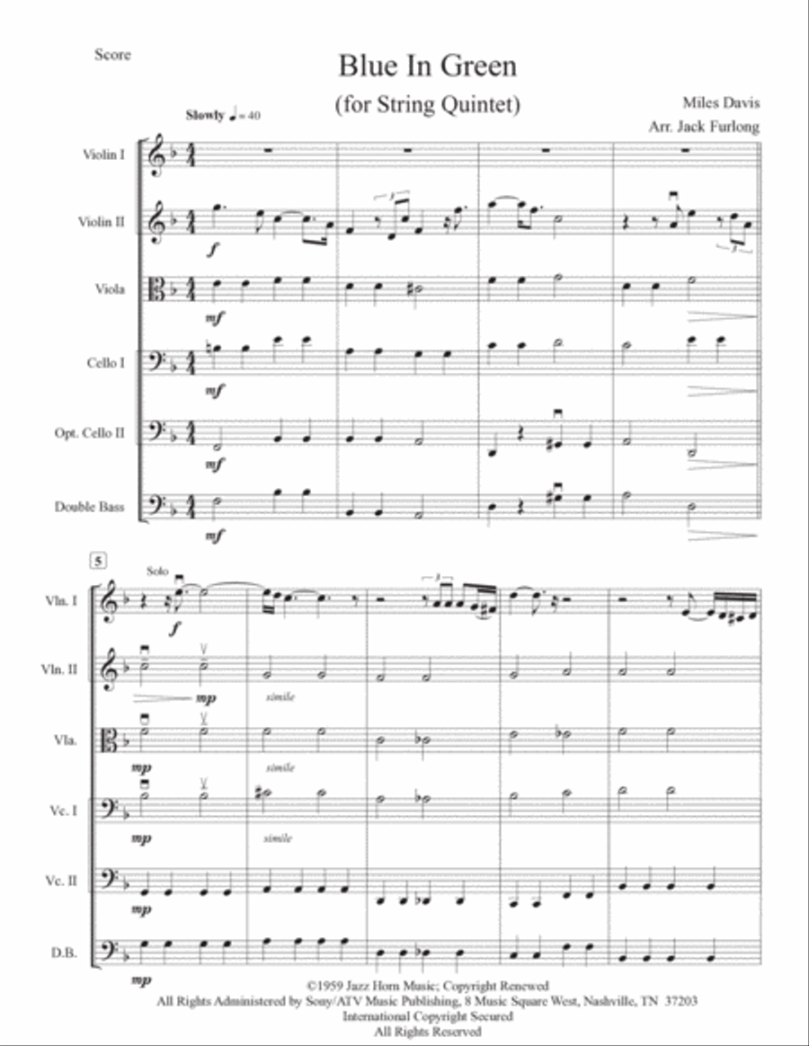 Blue In Green String Quintet scores gallery preview page 2