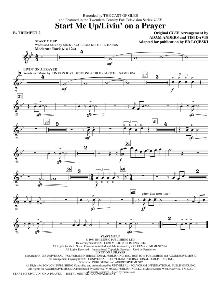 Start Me Up/Livin' On A Prayer - Bb Trumpet 2 Choir scores gallery preview page 1