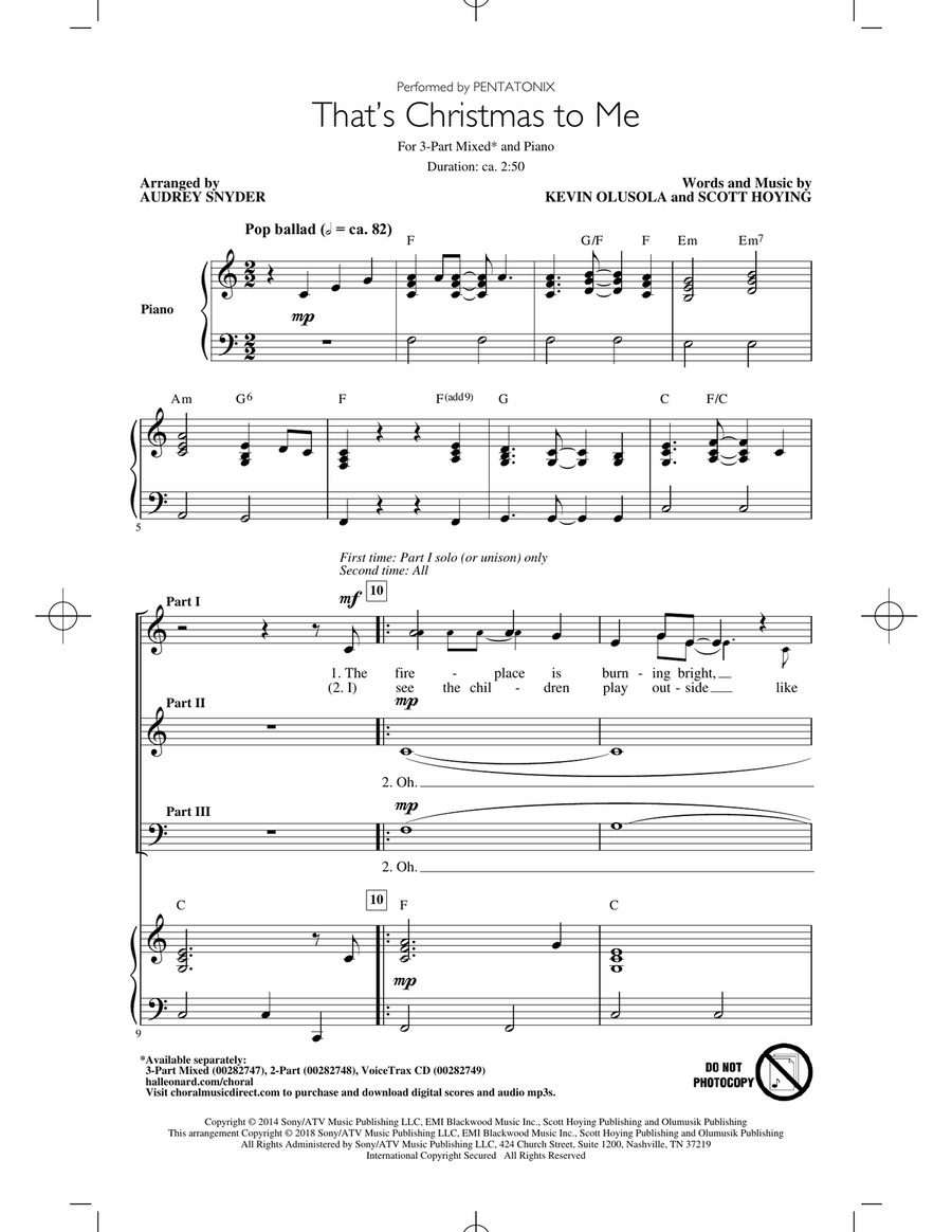 That's Christmas To Me (arr. Audrey Snyder) 3-Part scores gallery preview page 1