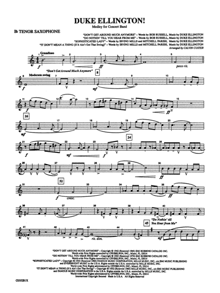Duke Ellington! (Medley for Concert Band): B-flat Tenor Saxophone