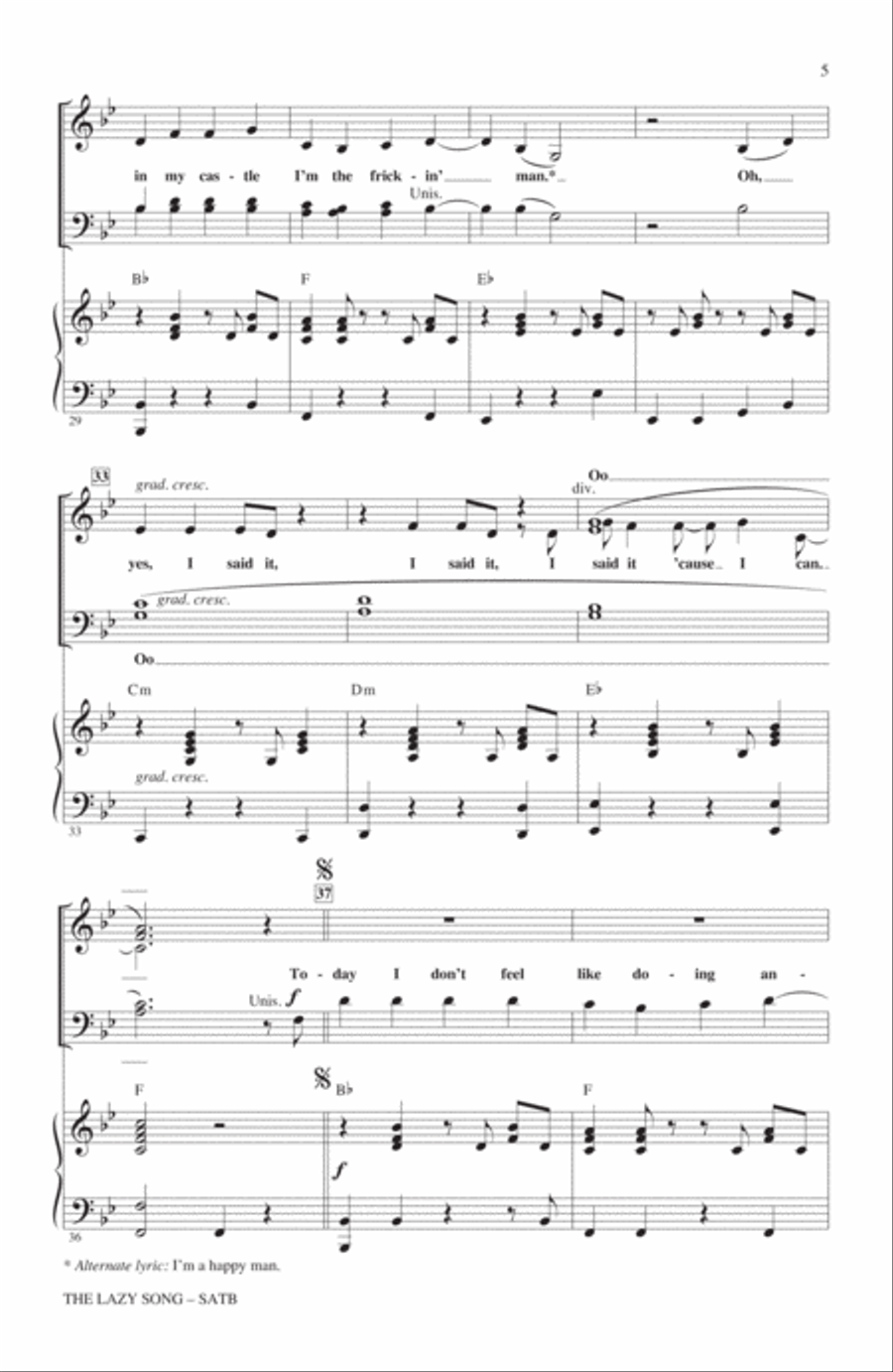 The Lazy Song (arr. Mark Brymer) 4-Part scores gallery preview page 4