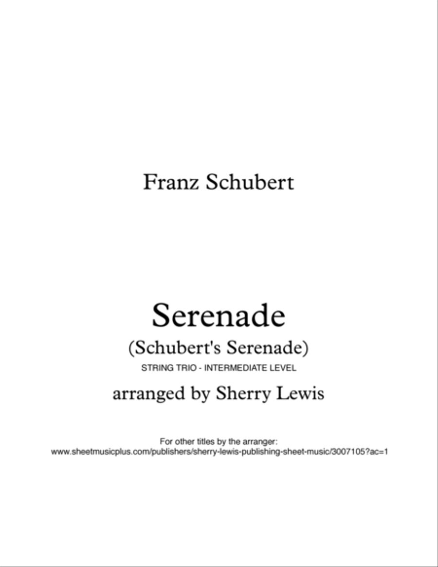 SCHUBERT SERENADE String Trio, Intermediate Level for 2 violins and cello or violin, viola and cell String Trio scores gallery preview page 2