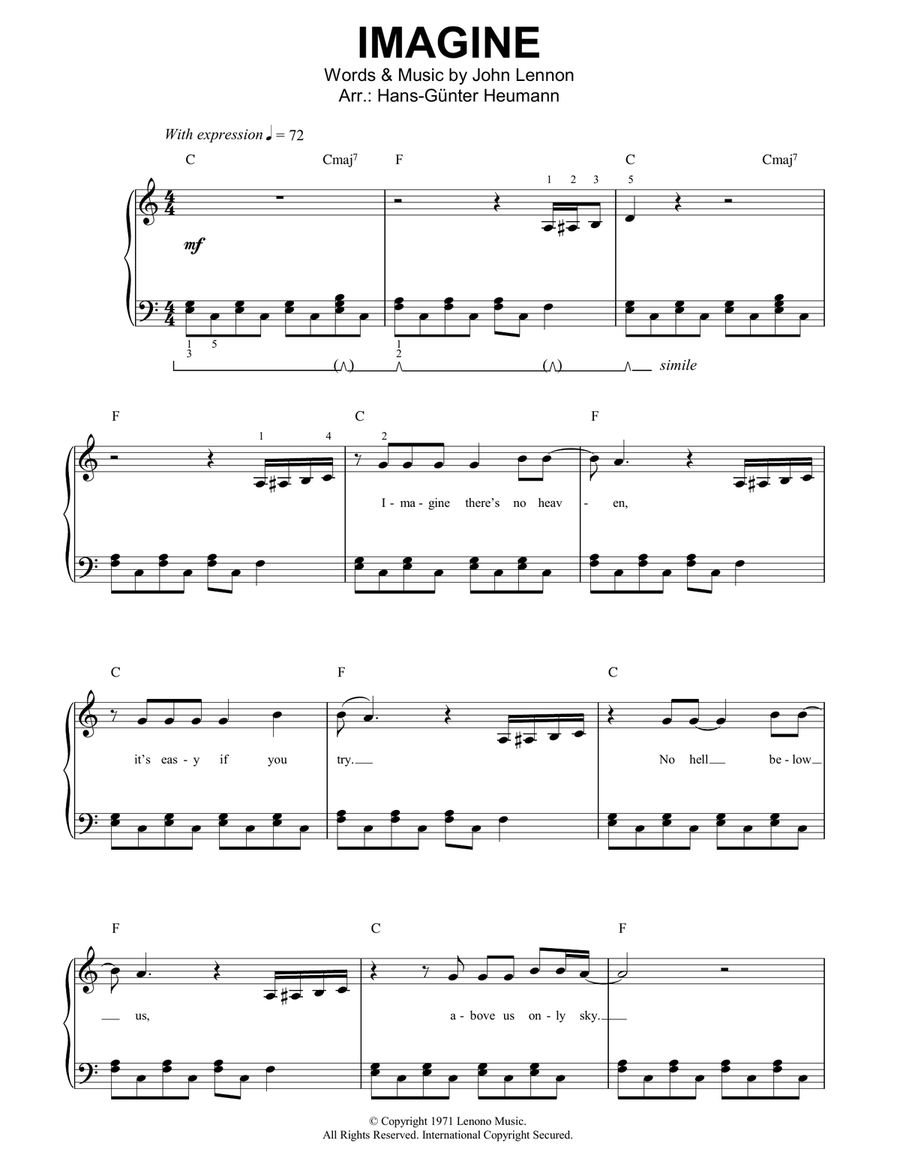 Imagine (arr. Hans-Gunter Huemann) Easy Piano scores gallery preview page 1
