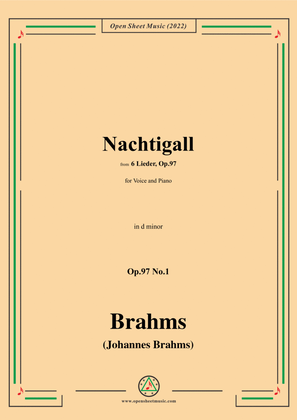 Book cover for Brahms-Nachtigall,Op.97 No.1 in d minor,for Voice and Piano