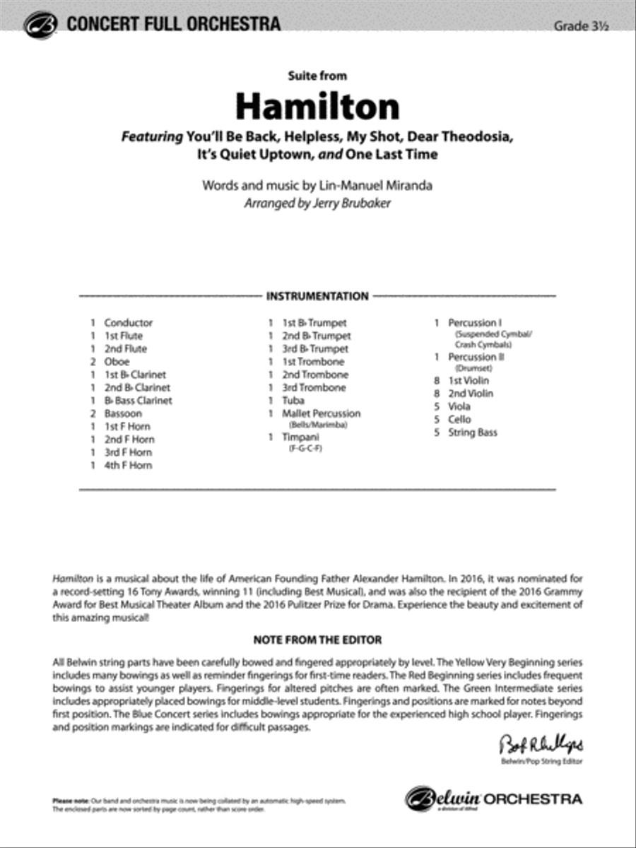 Hamilton, Suite from: Score Full Orchestra scores gallery preview page 1