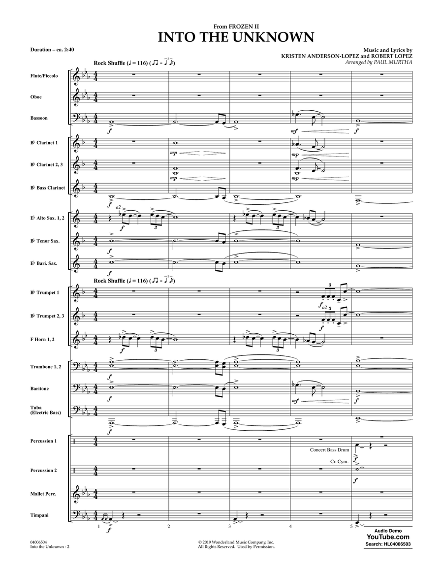 Into the Unknown (from Disney's Frozen 2) (arr. Paul Murtha) - Conductor Score (Full Score) Concert Band scores gallery preview page 2
