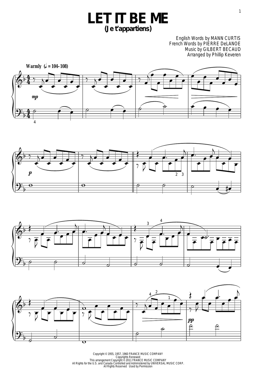 Let It Be Me (Je T'appartiens) (arr. Phillip Keveren)