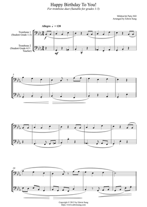 Happy Birthday To You! (for trombone duet (bass clef) duet, suitable for grades 1-5)
