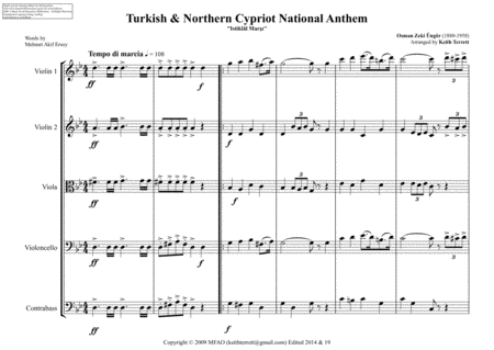 Turkish & Northern Cypriot National Anthem for String Orchestra (MFAO World National Anthem Series) image number null