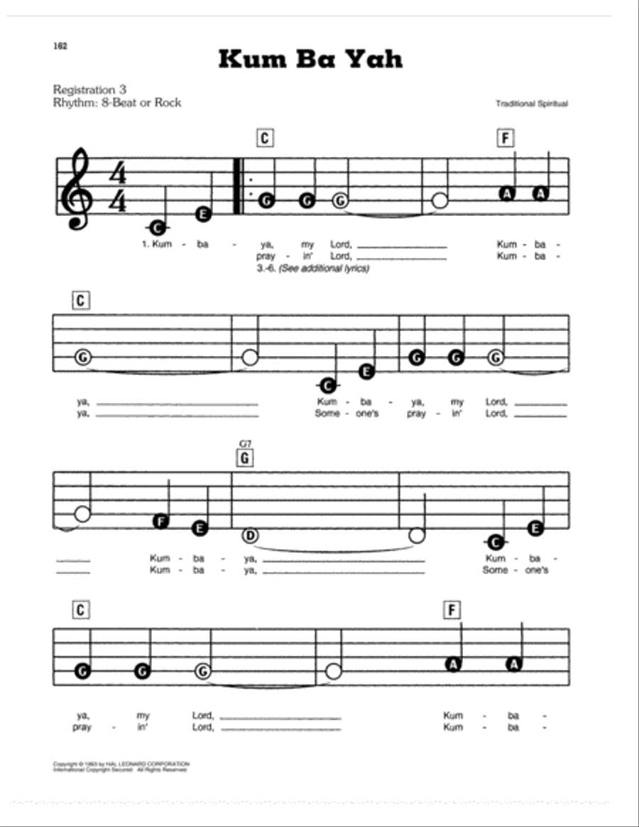 Kum Ba Yah Kum Ba Yah Electronic Keyboard scores gallery preview page 1