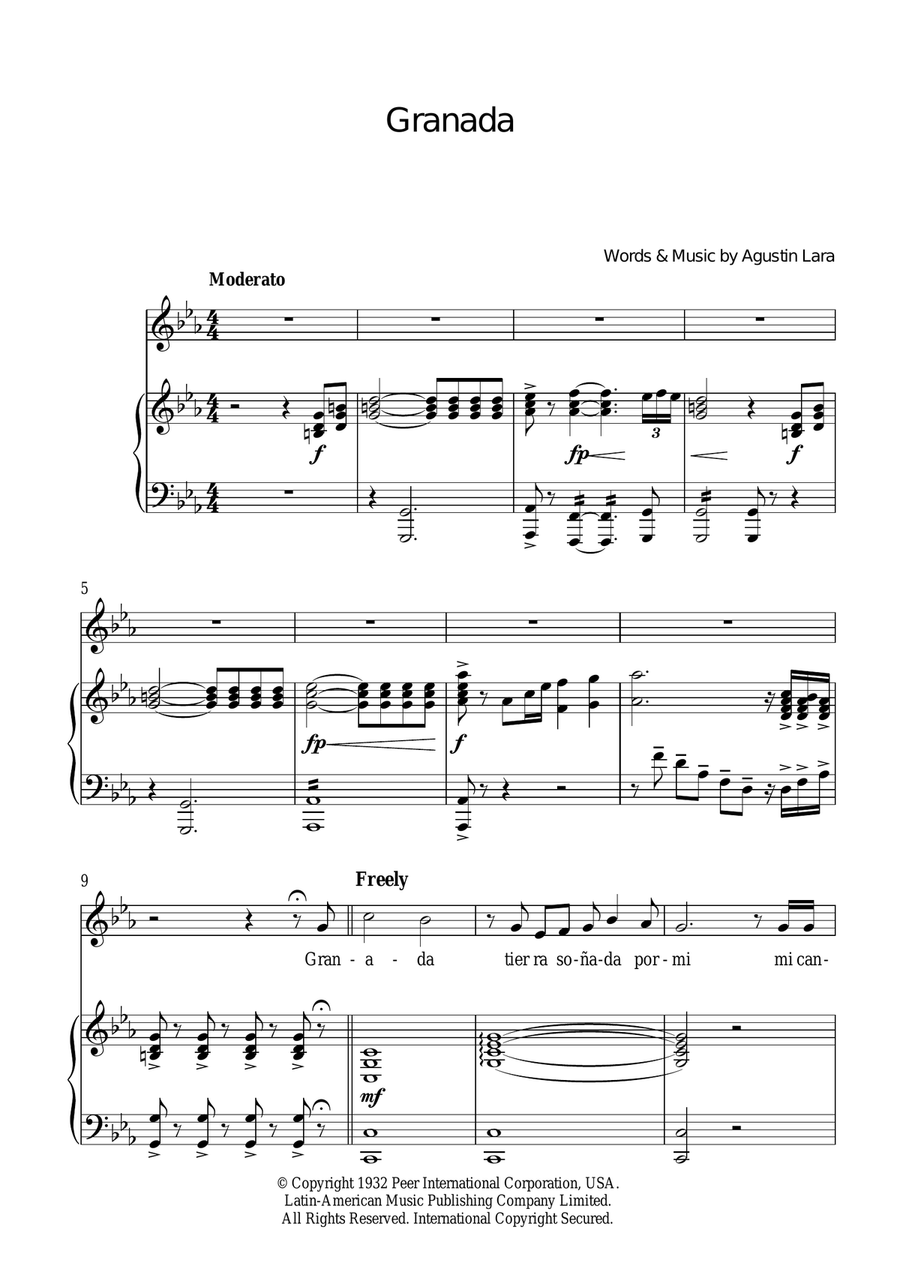Granada Piano, Vocal, Guitar scores gallery preview page 1