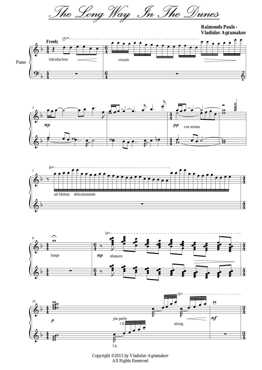 Raimonds Pauls.The Long Way In The Dunes (arrangement for piano solo by Vladislav Agramakov) Piano Solo scores gallery preview page 4