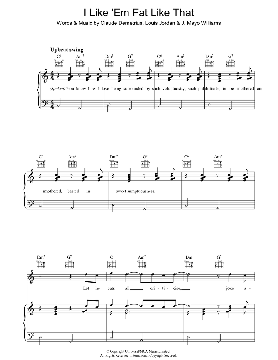 I Like 'em Fat Like That Piano, Vocal, Guitar scores gallery preview page 1