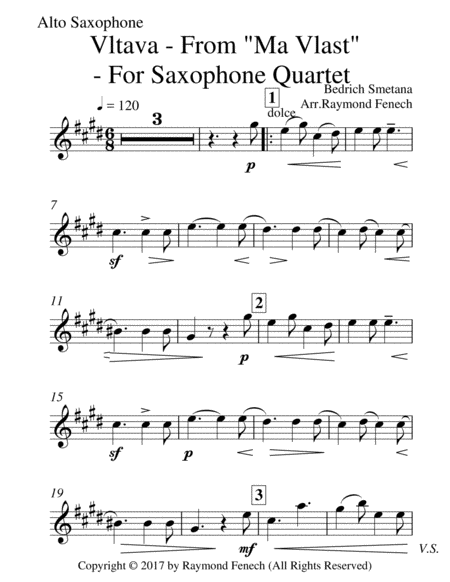 Vltava - From 'Ma Vlast' (For Saxophone Quartet - Soprano Sax, Alto Sax, Tenor Sax and Baritone Sax) image number null