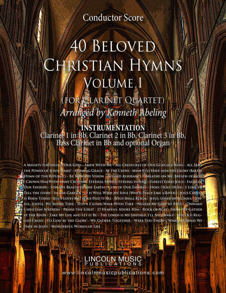 40 Beloved Christian Hymns Volume I (for Clarinet Quartet and optional Organ) Clarinet Quartet scores gallery preview page 1