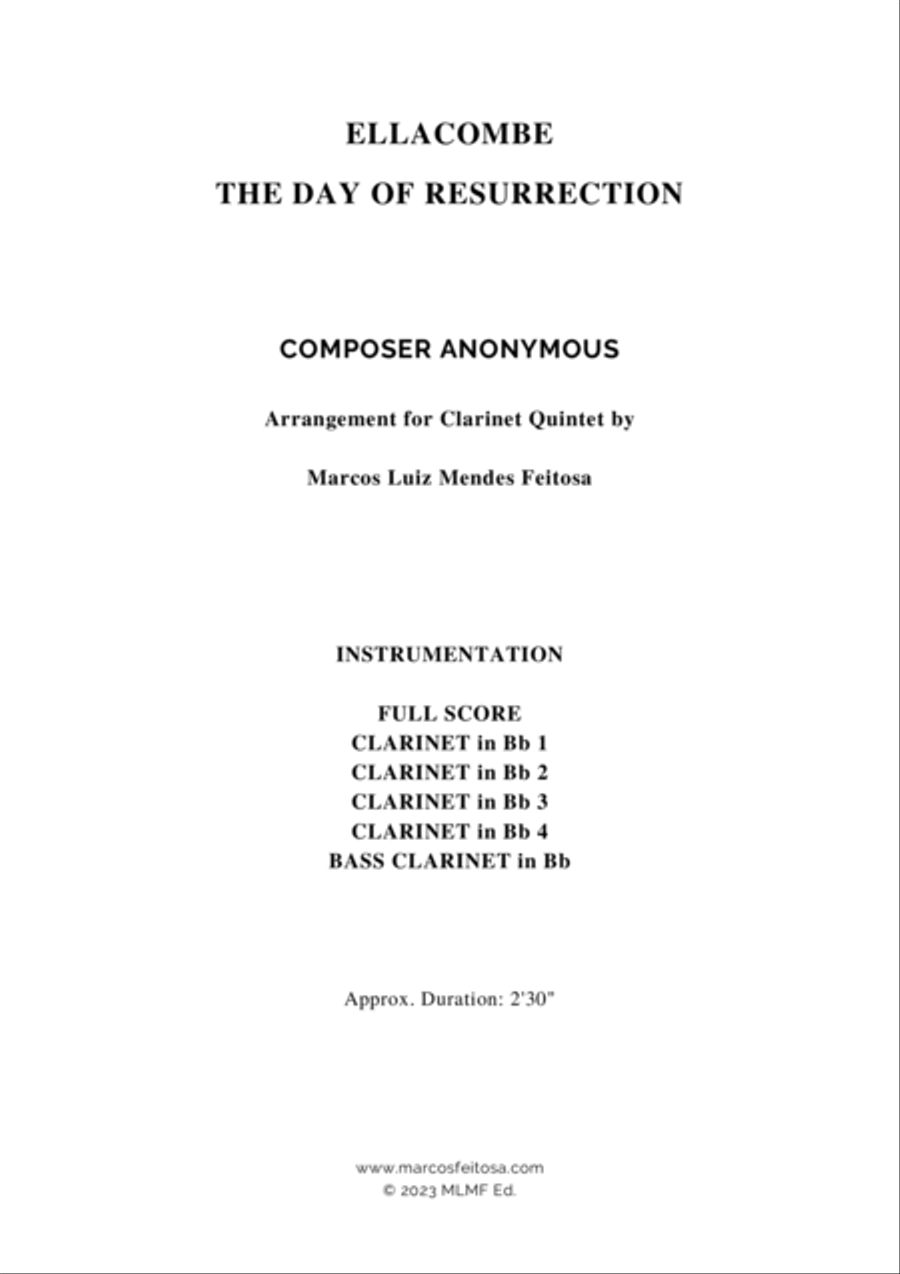 ELLACOMBE (The Day of Resurrection) - Clarinet Quintet Clarinet Quintet scores gallery preview page 2