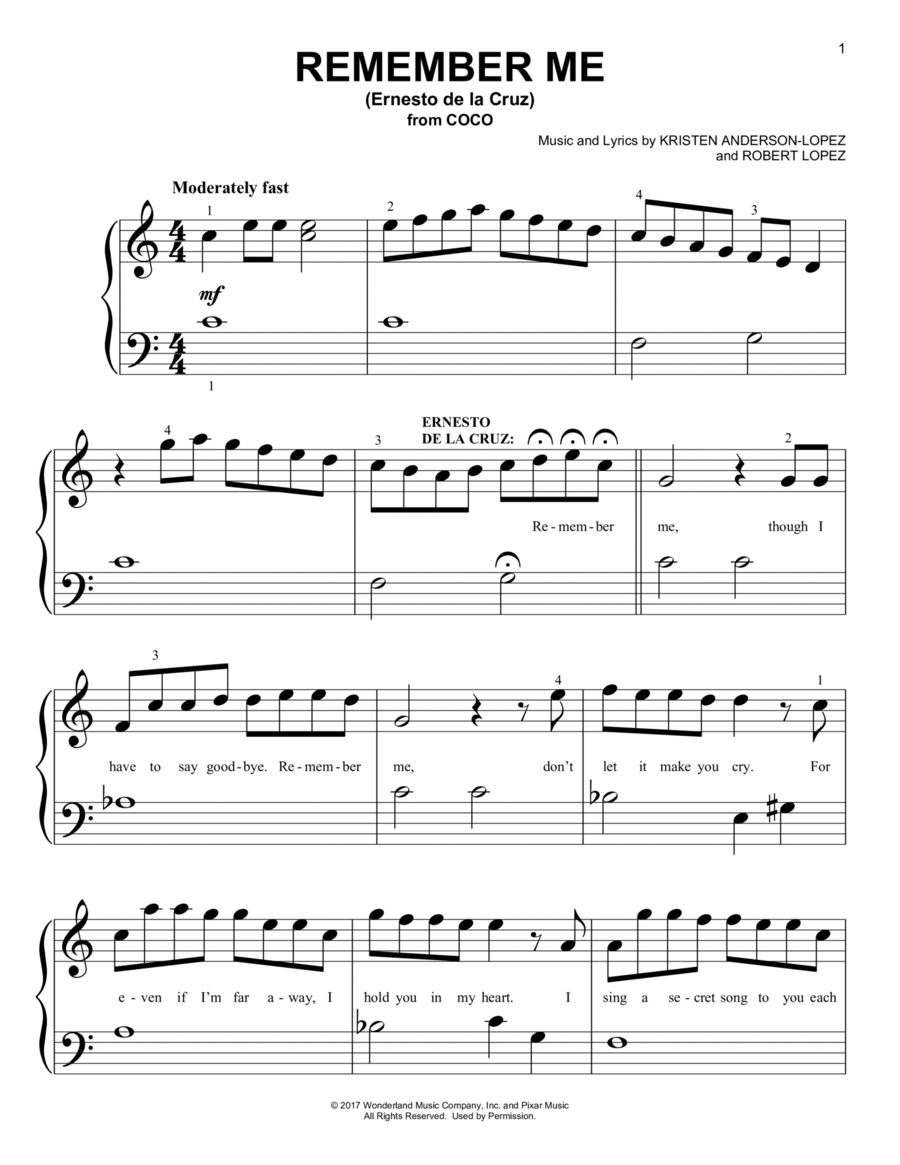 Remember Me (Ernesto de la Cruz) (from Coco) Easy Piano scores gallery preview page 1