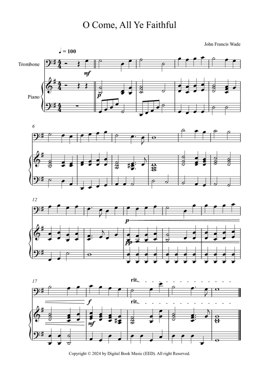 O Come, All Ye Faithful - John Francis Wade (Trombone + Piano) image number null