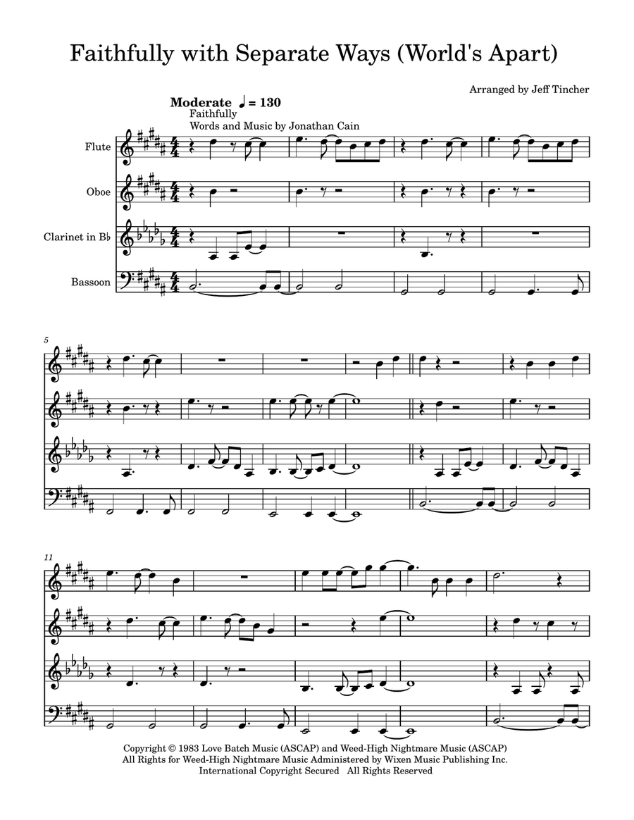 Medley: Faithfully with Separate Ways (Worlds Apart) Woodwind Quartet scores gallery preview page 2