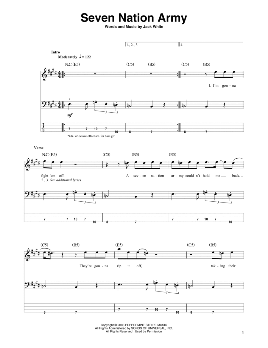 Seven Nation Army Guitar Tablature scores gallery preview page 1