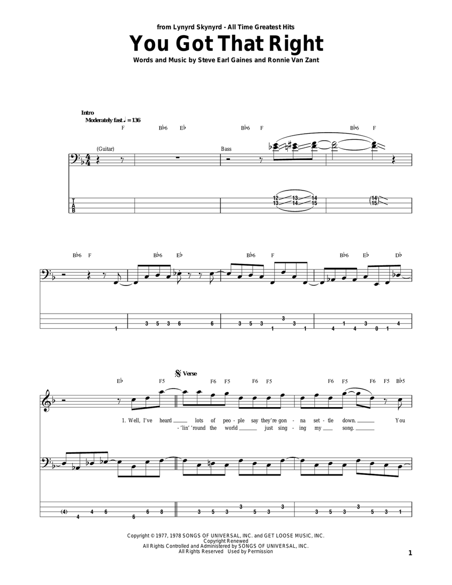 You Got That Right Bass Guitar Tablature scores gallery preview page 1