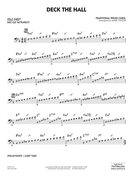 Deck The Hall (arr. Mark Taylor) - Bass Clef Solo Sheet
