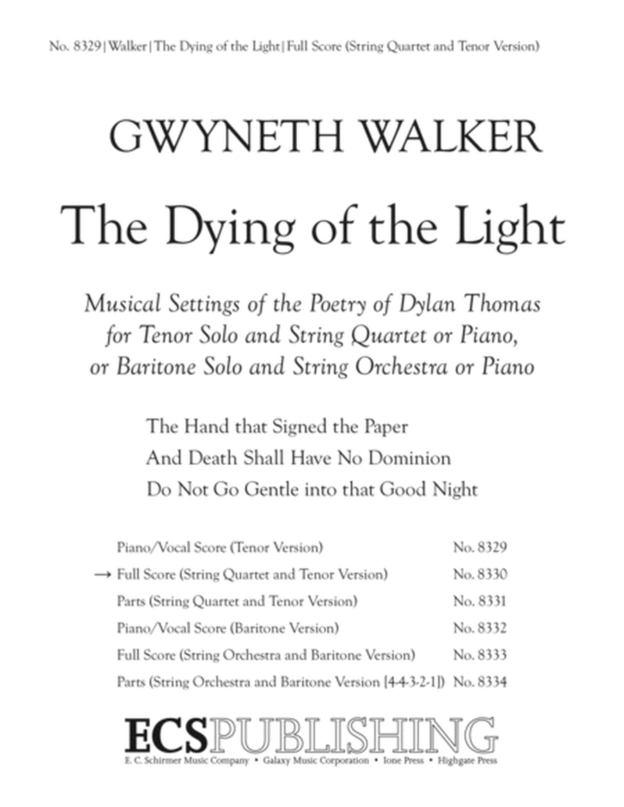 The Dying of the Light: Musical Settings of the Poetry of Dylan Thomas (Downloadable String Quartet Score)