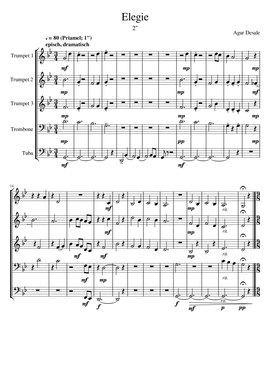 Elegie Brass Ensemble scores gallery preview page 1