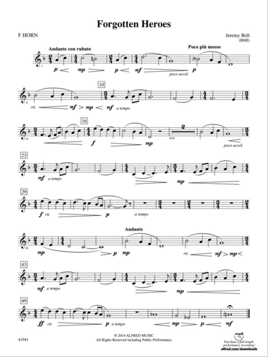 Forgotten Heroes: 1st F Horn Concert Band scores gallery preview page 1