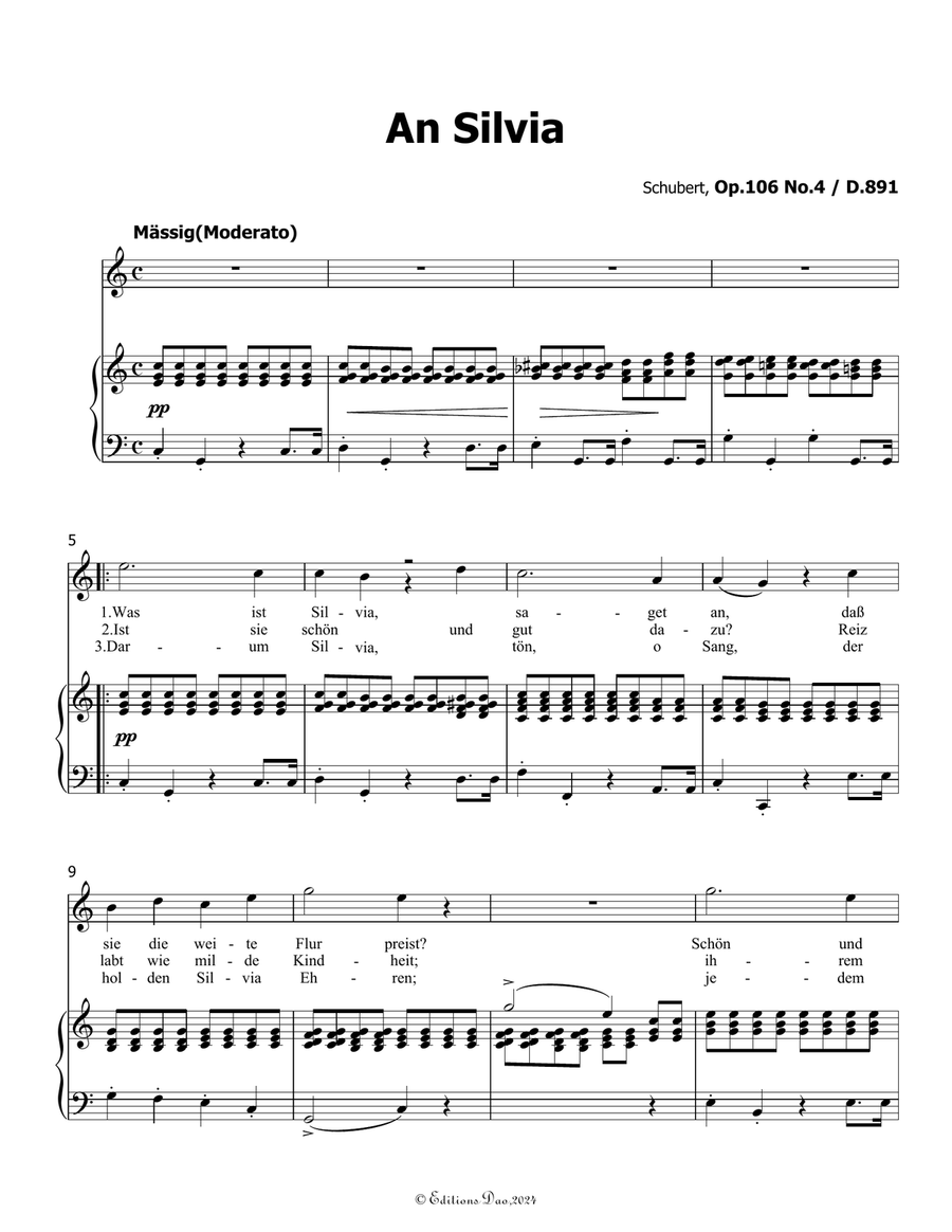 An Silvia, by Schubert, D.891, in C Major Voice scores gallery preview page 3