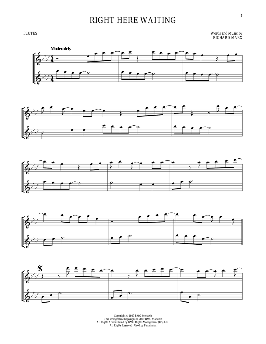 Right Here Waiting Right Here Waiting Flute Duet scores gallery preview page 1