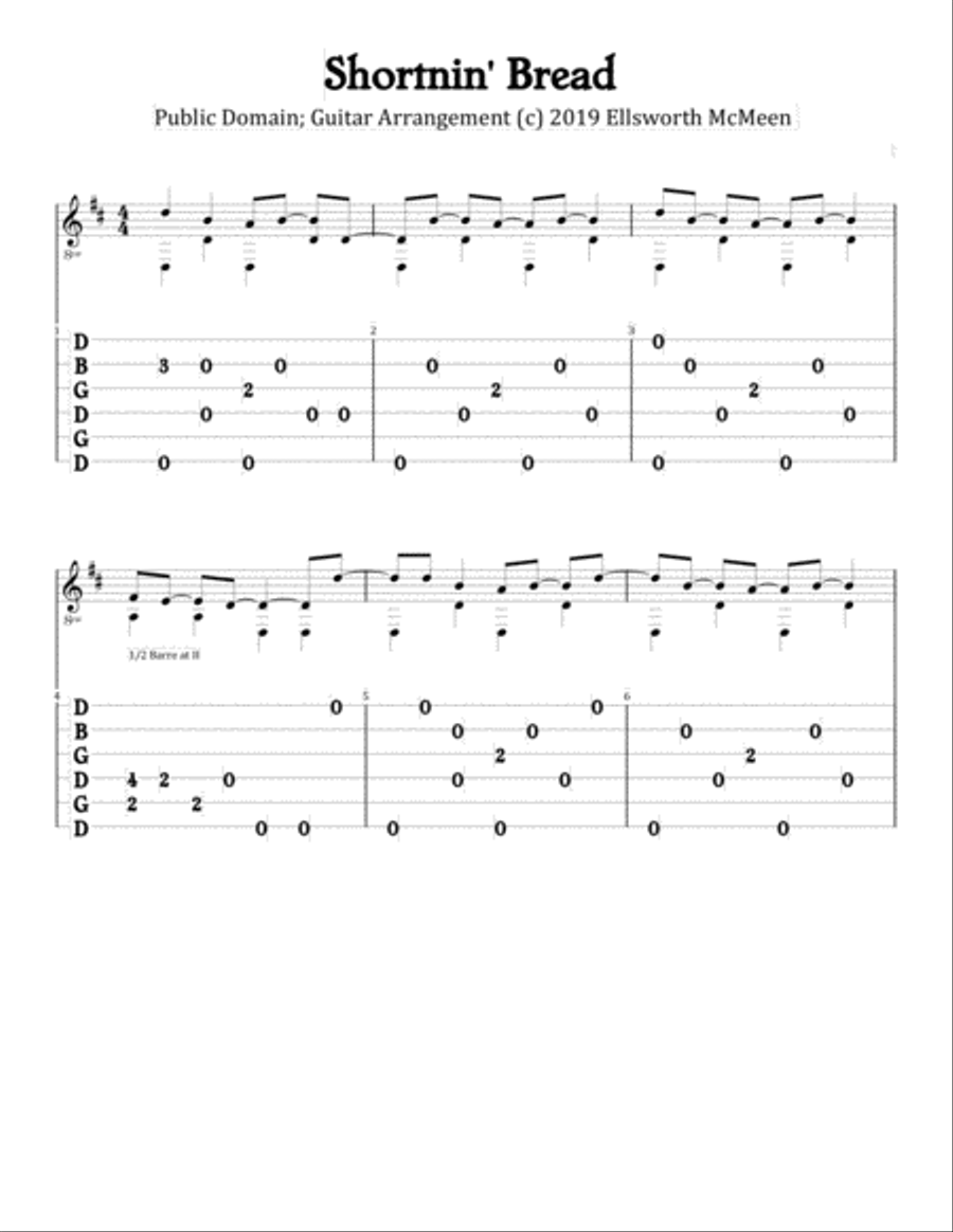 Shortnin' Bread (For Fingerstyle Guitar Tuned Open G - DGDGBD) Acoustic Guitar scores gallery preview page 1