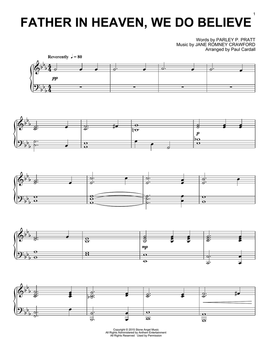 Father In Heaven, We Do Believe Piano Solo scores gallery preview page 1