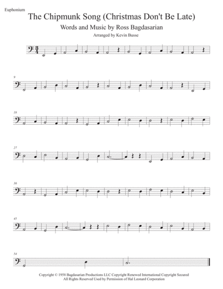 The Chipmunk Song (Easy key of C) Euphonium image number null