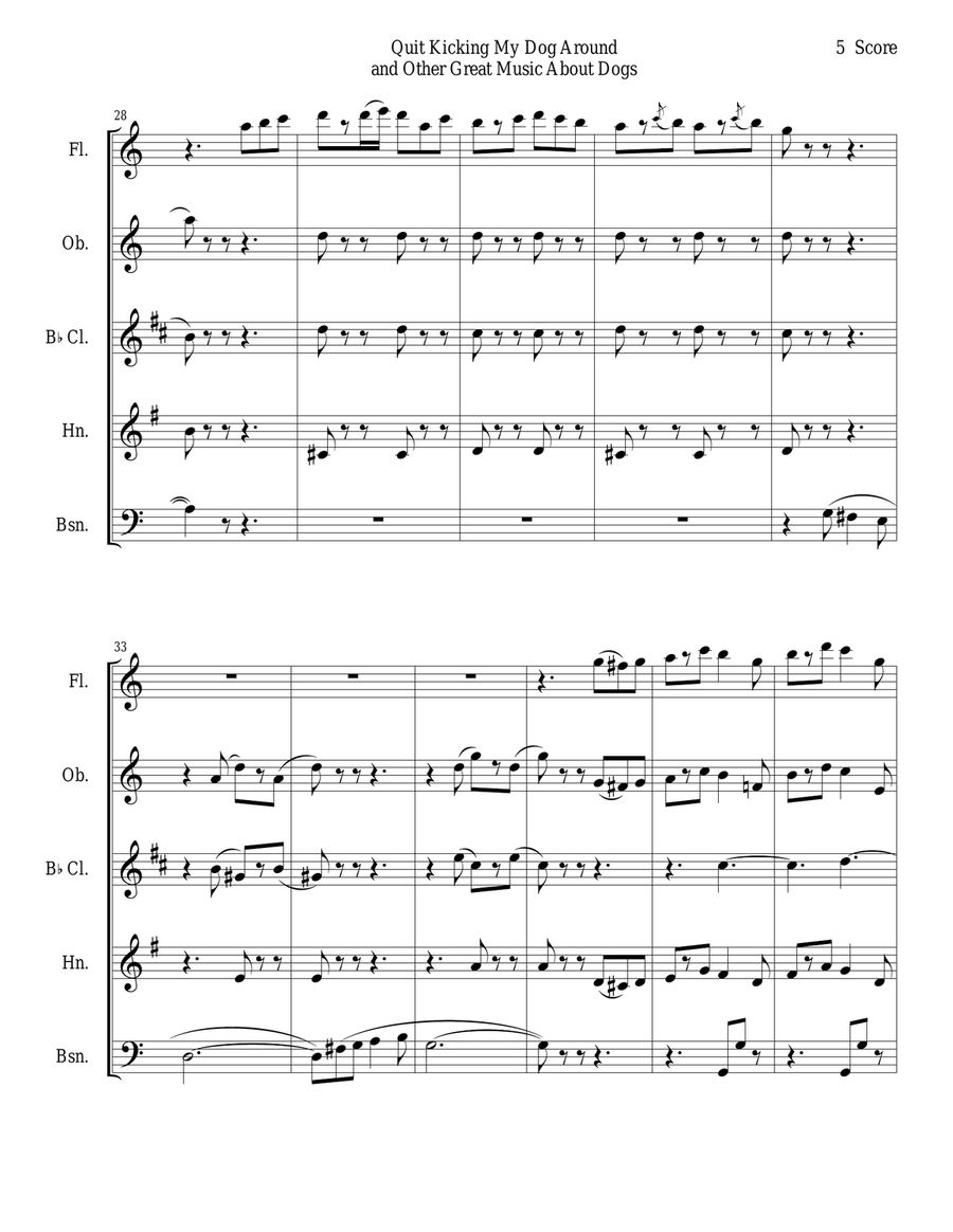 Quit Kicking My Dog Around and Other Great Music about Dogs for woodwind quintet Woodwind Quintet scores gallery preview page 5