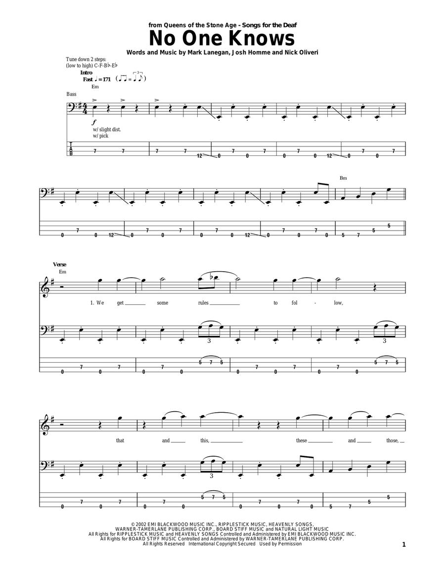 No One Knows Guitar Tablature scores gallery preview page 1