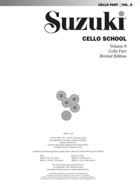 Suzuki Cello School, Volume 8 by Tsuyoshi Tsutsumi Cello - Sheet Music
