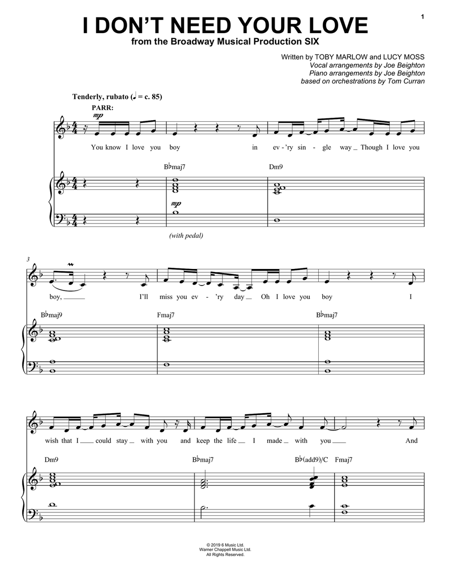 I Don't Need Your Love (from Six: The Musical) Voice scores gallery preview page 1