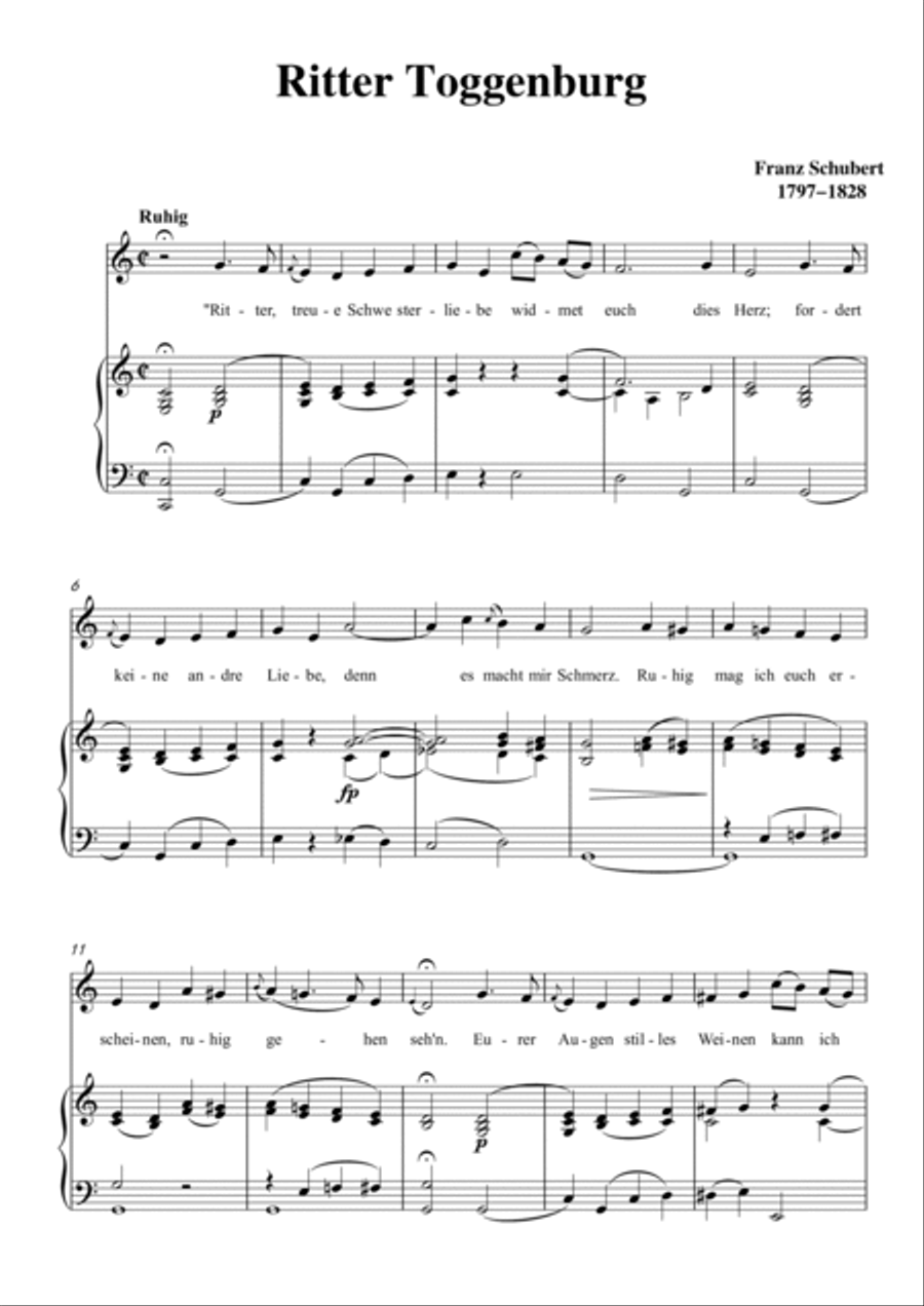 Schubert-Ritter Toggenburg in C for Vocal and Piano Voice scores gallery preview page 2
