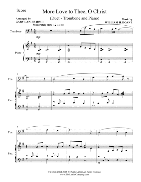 MORE LOVE TO THEE, O CHRIST (Duet – Trombone & Piano with Parts) image number null