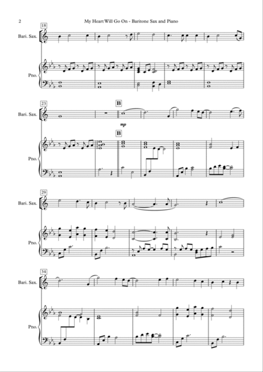 My Heart Will Go On (love Theme From 'titanic') Baritone Saxophone scores gallery preview page 2