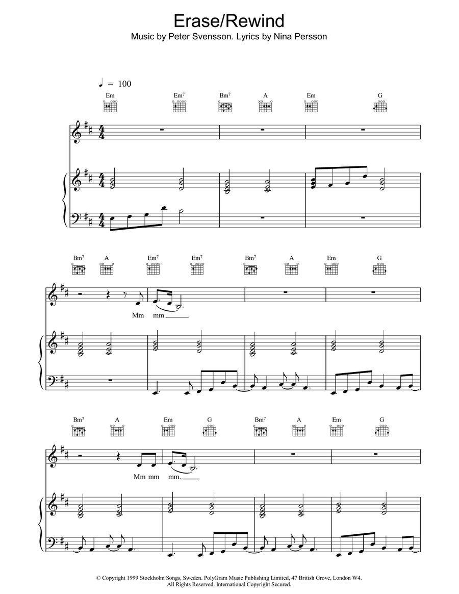 Erase / Rewind Piano, Vocal, Guitar scores gallery preview page 1